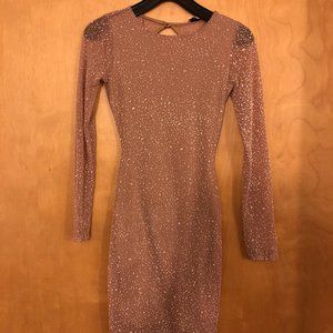 Nude Sparkly/Sequin Open Back Mini Dress